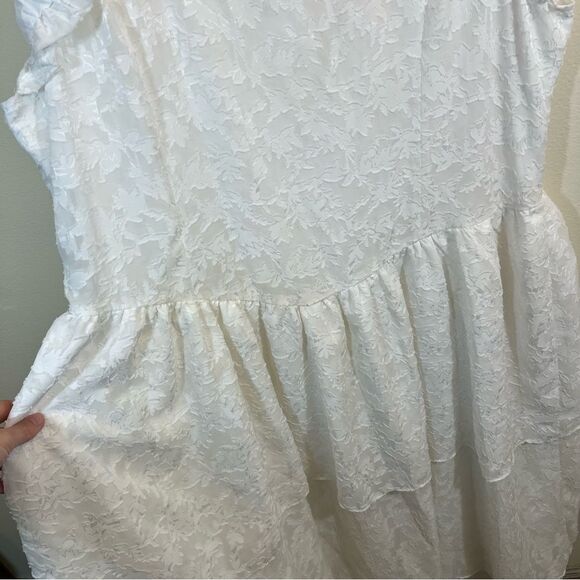 Ivy City Co. Mimi White Dress Puff Sleeve Floral Chiffon Detail Basque Waist 22W - Picture 6 of 14